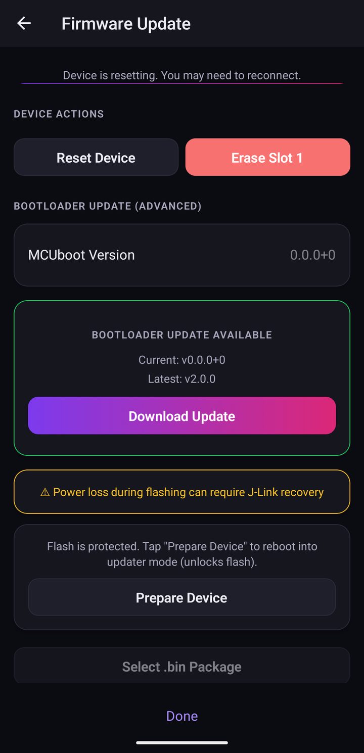 Device Actions with the Reset Device button